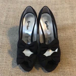 Black Suede Double Bow Heel